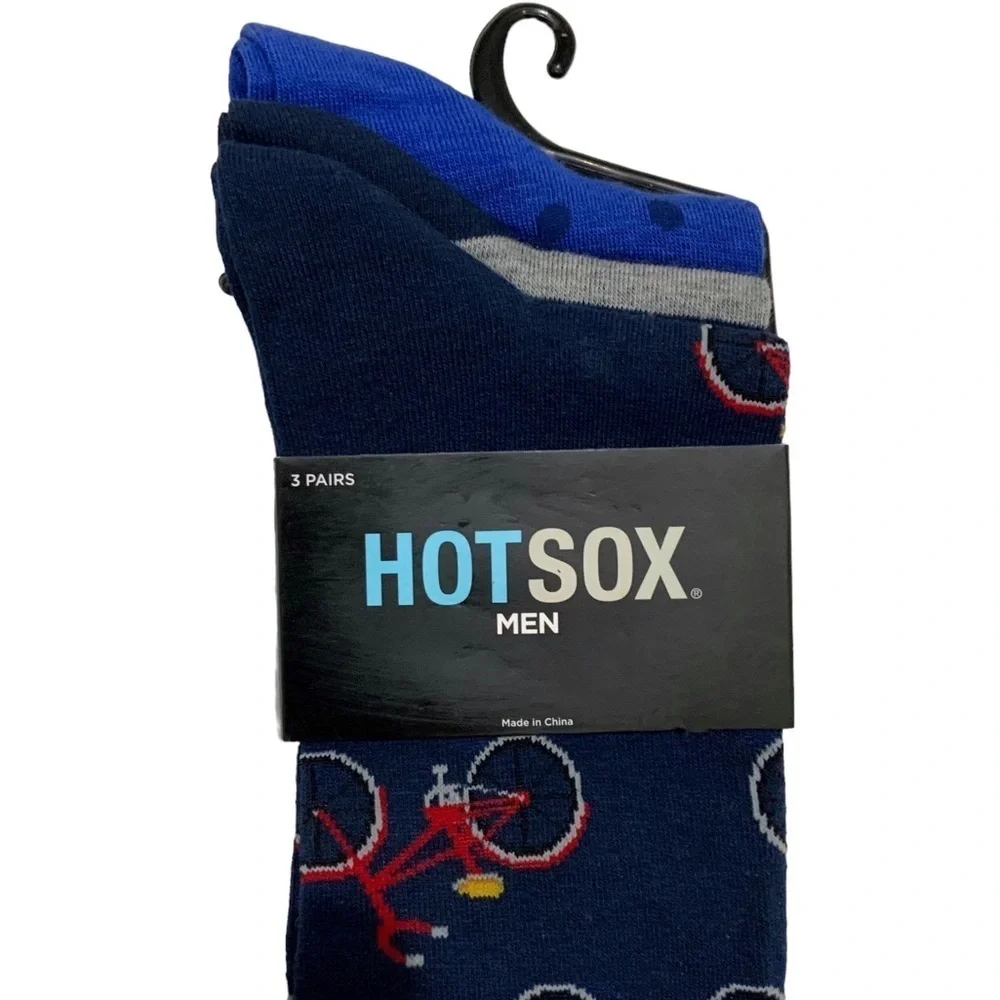 Hot Sox Bicycle Theme Novelty Dress Crew Socks 3 pack Gift Men’s Unisex Blue
